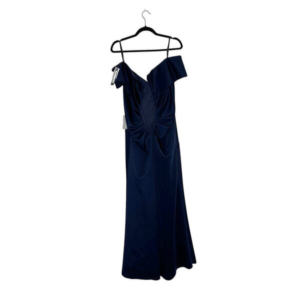 NWT Xscape Ruffle Off The Shoulder Scuba Gown Women's Navy Size 16 - Picture 4 of 7